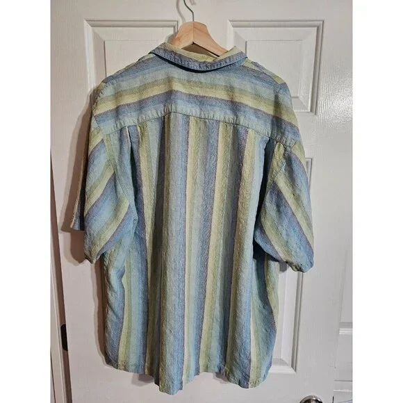 Tommy Bahama Large Silk Striped Button Down Camp Shirt Old Money Coastal Resort - Picture 3 of 7